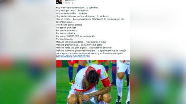 Paolo Guerrero recibe emotiva carta de fanático